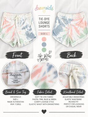 NWT Dreamsicle Womens Large Pastel Tie Dye Sweat Shorts Lounge Pajamas L